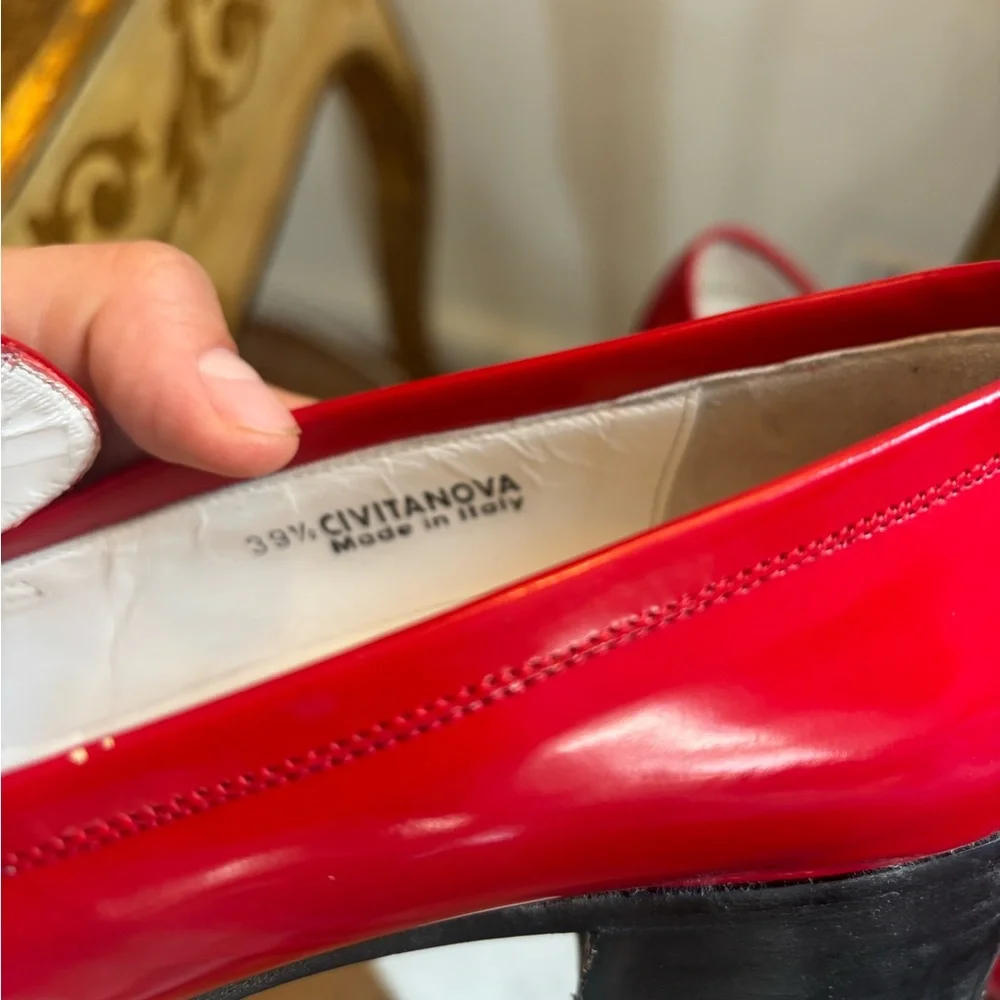 BALLY Red Patent Leather Civitanova Heeled Loafer SZ 39.5 EU US 9  Made In Italy - Picture 9 of 9